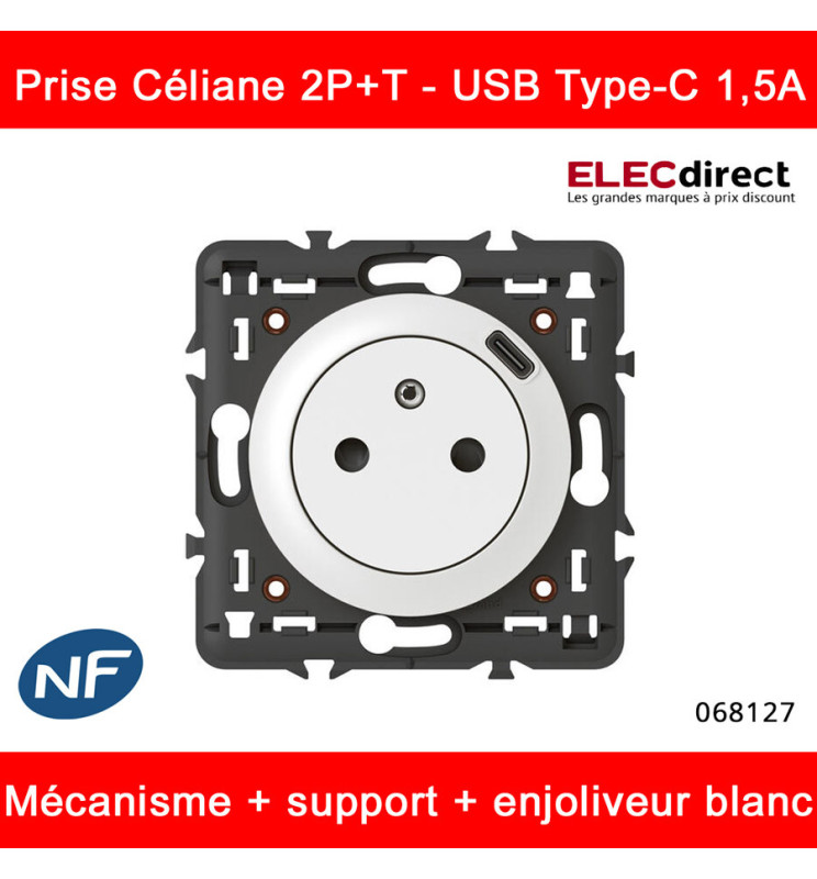 Prise USB-C Legrand Céliane - 2 Ports 20W - Recharge Rapide Pour Smartphone Et Tablette