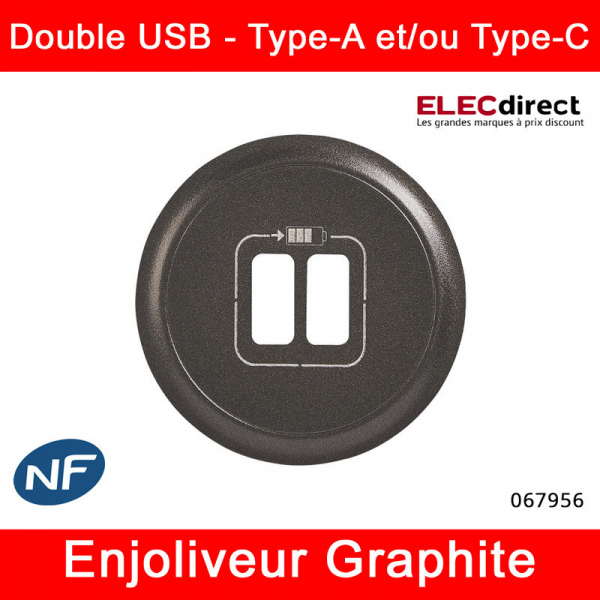 Legrand - Enjoliveur Céliane pour double USB type-A et Type-C - finition  graphite - Réf : 067956 - ELECdirect Vente Matériel Électrique