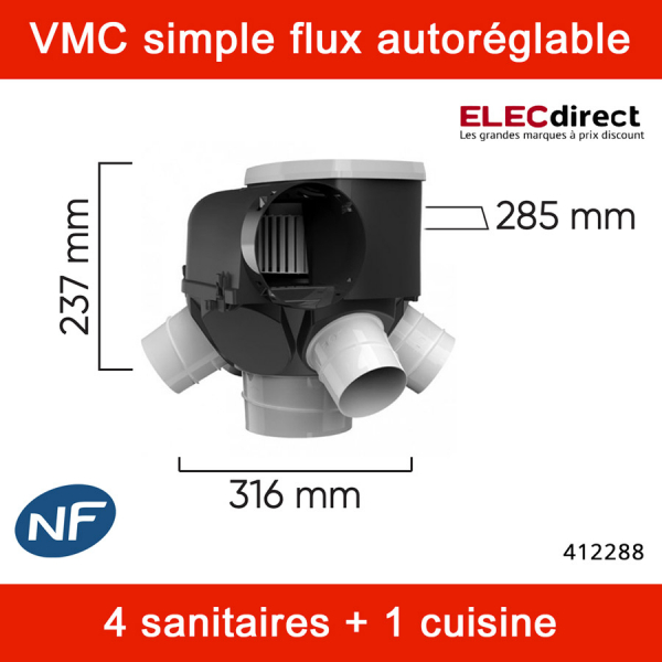 ATLANTIC CLIMATISATION VENTILATION - kit autocosy ih flex vmc auto  intelligente plat 4 sanitaires (3 bouches line) Réf. 412290