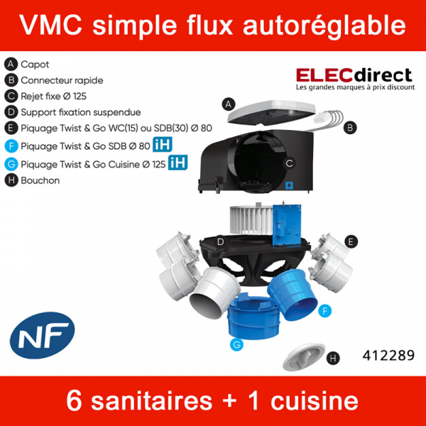 Kit AUTOCOSY iH [- VMC + 5 bouches Line - VMC Simple flux