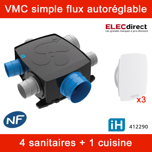 VMC simple flux autoréglable EXTRA PLATE intelligente 412290 ATLANTIC