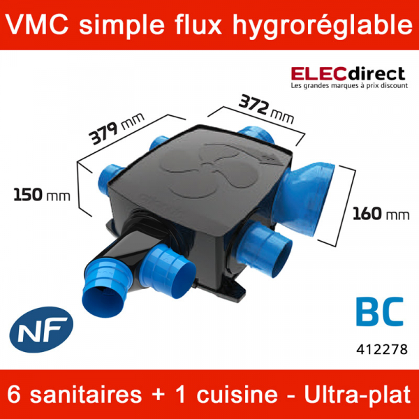Atlantic - Kit VMC Hygrocosy BC Flex + - Simple flux hygroréglable 6  sanitaires + 3 bouches à piles - 247m³/h - Réf : 412278 - ELECdirect Vente  Matériel Électrique