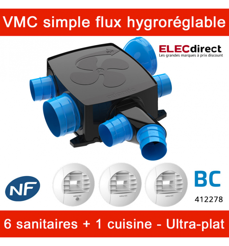 VMC Simple Flux Hygroréglable plate très basse consommation