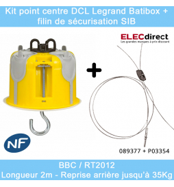 Kit point centre DCL BBC Legrand Batibox + Filin de sécurisation SIB 2m -  reprise arrière jusqu'à 35Kg - Réf : 089377 + P03354 - ELECdirect Vente  Matériel Électrique