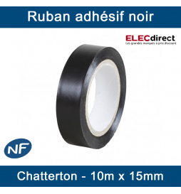 Eur'Ohm - Ruban isolant adhésif - Couleur noir - Chatterton - 15mm x 10m -  Réf : 72002 - ELECdirect Vente Matériel Électrique