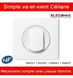 Legrand Céliane - Interrupteur va-et-vient complet blanc 1 poste - Réf : 080251 + 067001 + 068001 + 066631