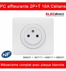 Legrand Céliane - Prise électrique affleurante complète blanc - 2P+T 16A  - 1 poste - Réf : 066631 +  067111 + 068111 + 080251