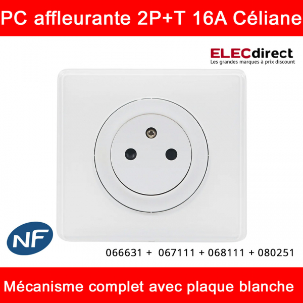 Legrand Céliane - Prise électrique affleurante complète blanc - 2P+T 16A -  1 poste - Réf : 066631 + 067111 + 068111 + 080251 - ELECdirect Vente  Matériel Électrique