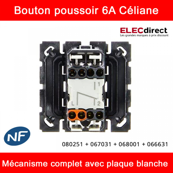 Legrand Céliane - Bouton poussoir complet blanc 1 poste - Réf