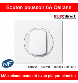 Legrand Céliane - Bouton poussoir complet blanc 1 poste - Réf : 080251 + 067031 + 068001 + 066631