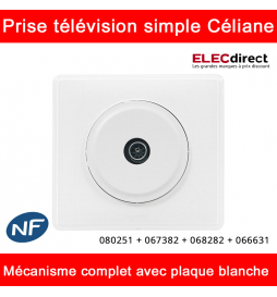 Legrand Céliane - Prise télévision simple complète blanche 1 poste - Réf : 080251 + 067382 + 068282 + 066631