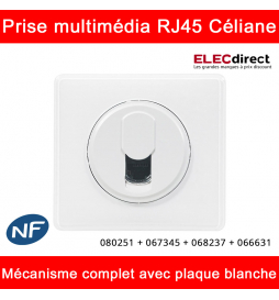 Legrand Céliane - Prise  RJ45 simple multimédia  Cat. 6 FTP compète blanche 1 poste - Réf : 080251 + 067345 + 068237 + 066631