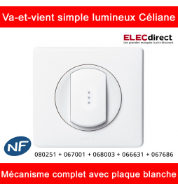 Legrand Céliane - Interrupteur Va et Vient à Voyant lumineux - Ensemble  Aluminium complet - Réf: A018