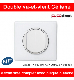 Legrand Céliane - Interrupteur double va-et-vient complet blanc 1 poste -  Réf : 080251 + 067001 x2 + 068002 + 066631 - ELECdirect Vente Matériel  Électrique