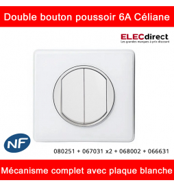 Legrand Céliane - Double bouton poussoir complet blanc 1 poste - Réf : 080251 + 067031 x2 + 068002 + 066631