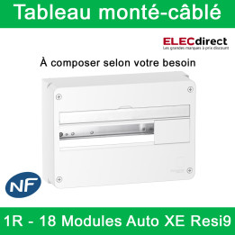 Schneider - Tableau monté-câblé : 1 rangée - 18 modules - RESI9 XE embrochable - à composer