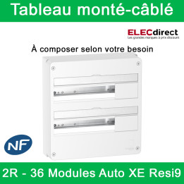 Schneider - Tableau monté-câblé : 2 rangées - 36 modules (18 par rangée) - RESI9 XE embrochable - à composer