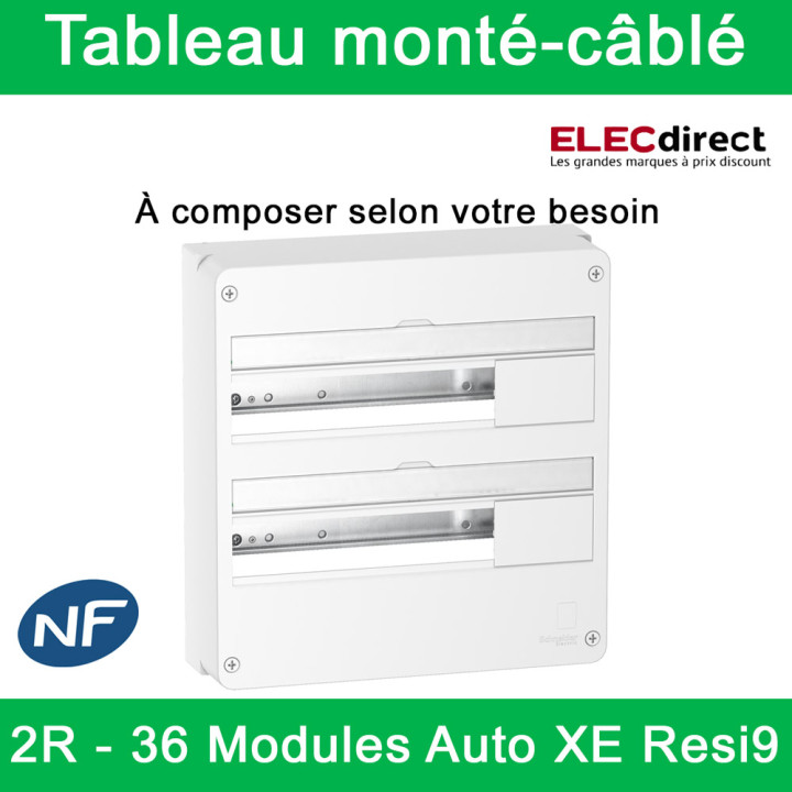 Schneider - Tableau monté-câblé : 2 rangées - 36 modules (18 par rangée) - RESI9 XE embrochable - à composer