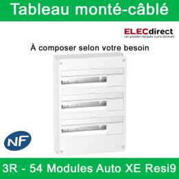 Schneider - Tableau monté-câblé : 3 rangées 54 modules (18 par rangée) - RESI9 XE embrochable - à composer