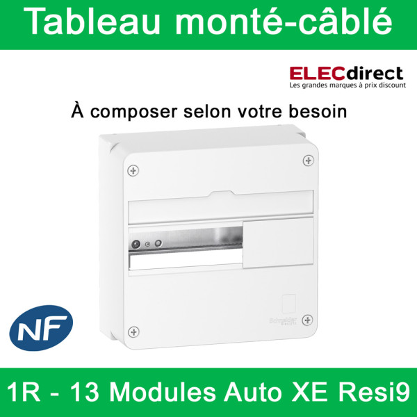 Schneider - Tableau monté-câblé : 1 rangée - 13 modules - RESI9 XE embrochable - à composer