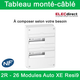 Schneider - Tableau monté-câblé : 2 rangées - 26 modules (13 par rangée) - RESI9 XE embrochable - à composer
