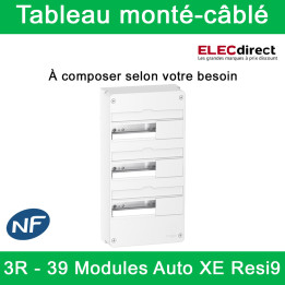 Schneider - Tableau monté-câblé : 3 rangées - 39 modules (13 par rangée) - RESI9 XE embrochable - à composer