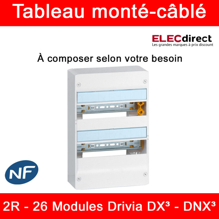 Legrand - Tableau monté-câblé : 2 rangées 26 modules (13 par rangée) - DX³ - DNX³ - à composer
