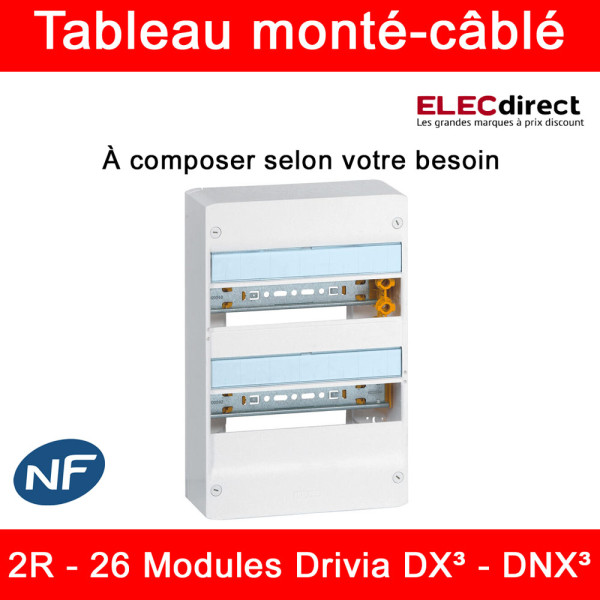 Legrand - Tableau monté-câblé : 2 rangées 26 modules (13 par rangée) - DX³ - DNX³ - à composer