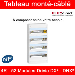 Legrand - Tableau monté-câblé : 4 rangées 52 modules (13 par rangée) - DX³ - DNX³ - à composer