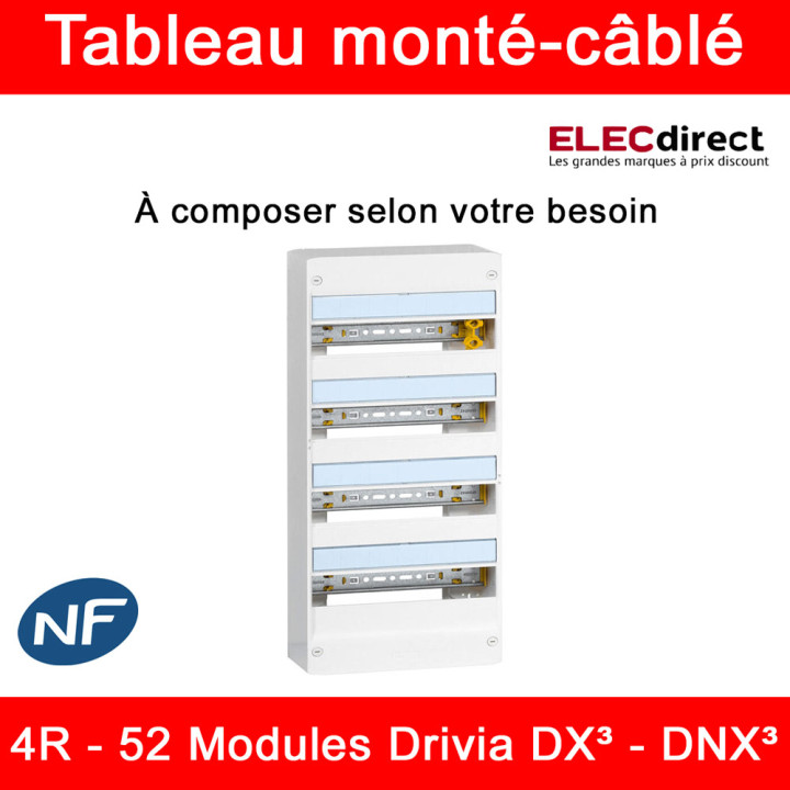 Legrand - Tableau monté-câblé : 4 rangées 52 modules (13 par rangée) - DX³ - DNX³ - à composer