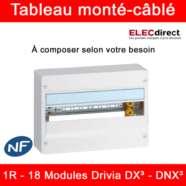 Legrand - Tableau monté-câblé : 1 rangée de 18 modules - DX³ - DNX³ - à composer
