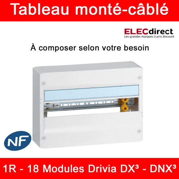 Legrand - Tableau monté-câblé : 1 rangée de 18 modules - DX³ - DNX³ - à composer