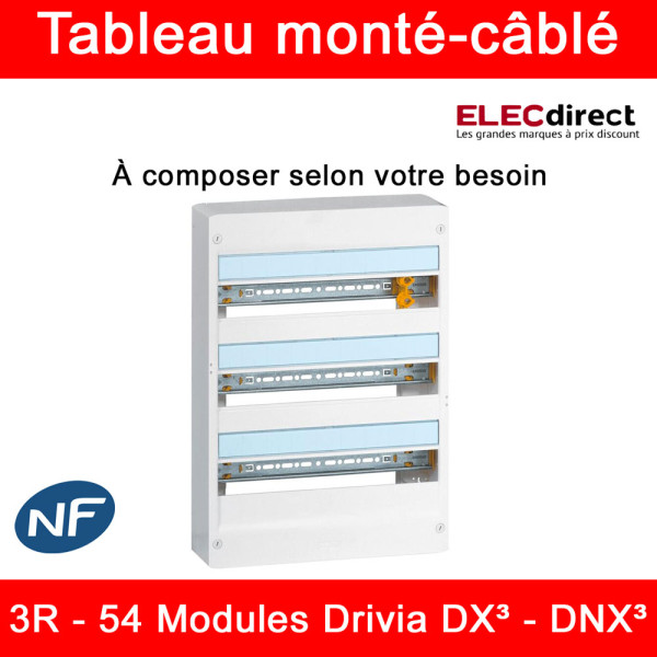 Legrand - Tableau monté-câblé : 3 rangées 54 modules (18 par rangée) - DX³ - DNX³ - à composer