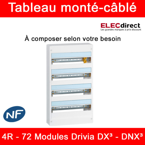 Legrand - Tableau monté-câblé : 4 rangées 72 modules (18 par rangée)- DX³ - DNX³ - à composer