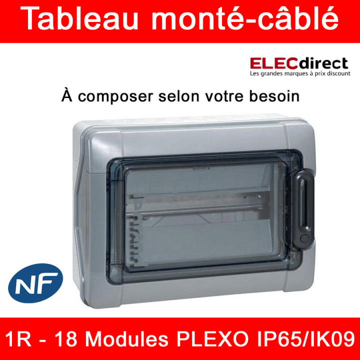 Legrand - Tableau Plexo monté-câblé : 1 rangée 18 modules - IP65/IK09 - DX³ - DNX³ - à composer