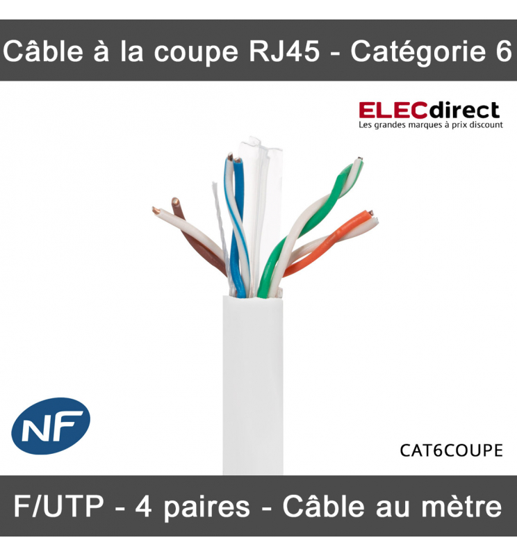 Elecdirect - Câble RJ45 Catégorie 6 F/UTP 4P - Câble au mètre, à la coupe -  Réf : CAT6COUPE - ELECdirect Vente Matériel Électrique