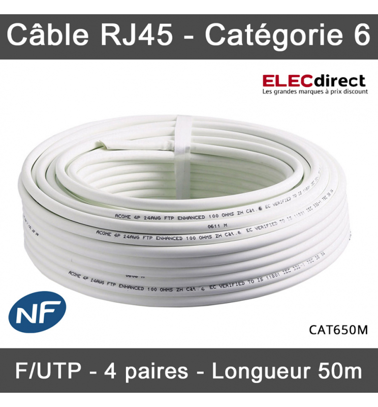 Elecdirect - Câble RJ45 Catégorie 6 F/UTP 4P - Couronne de 50m - Réf :  CAT650M - ELECdirect Vente Matériel Électrique