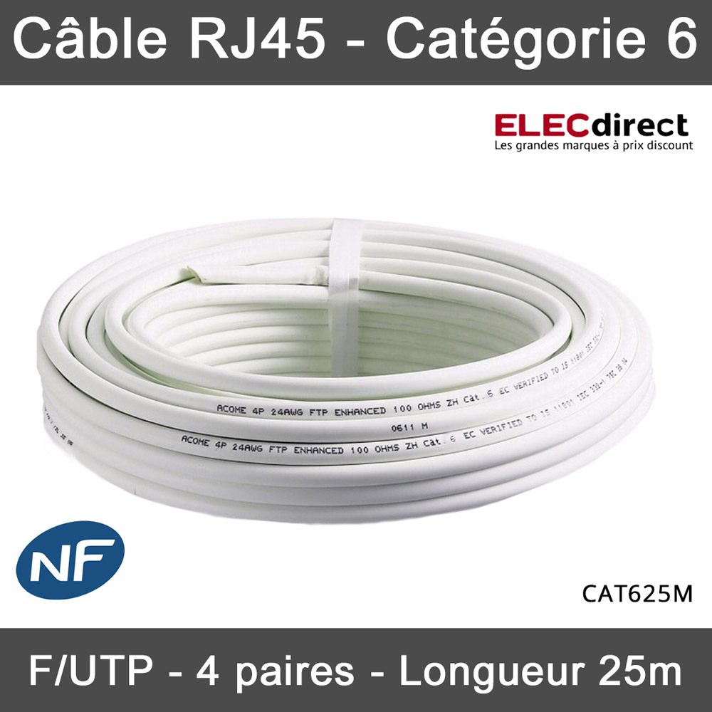 Elecdirect - Câble RJ45 Catégorie 6 F/UTP 4P - Câble au mètre, à la coupe -  Réf : CAT6COUPE - ELECdirect Vente Matériel Électrique