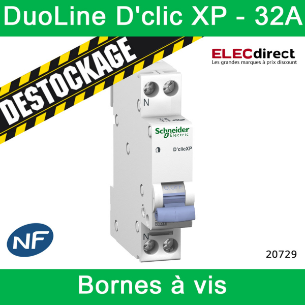 SCHNEIDER 20729 - DuoLine XP, disjoncteur D'clic 1P+N 32A, courbe C