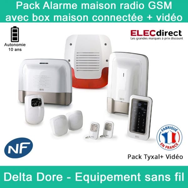 Delta Dore - Alarme maison GSM connectée - Pack alarme sans fil + détecteur  vidéo - Sirène extérieure - Réf : Pack Tyxal+ Vidéo - ELECdirect Vente  Matériel Électrique