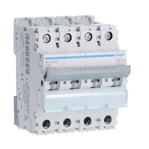 Hager - Disjoncteur - 4P - 40A - Courbe C - 6000A/10kA  - Réf : NFN440