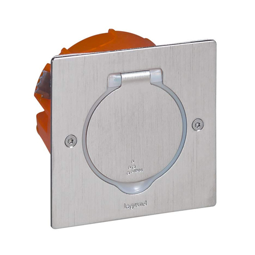 Legrand - Prise de sol inox étanche avec clapet de protection + boîte à encastrer - IP44 - Réf : 092110