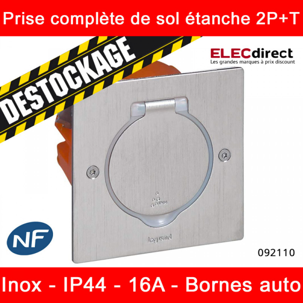 Legrand - Prise de sol inox étanche avec clapet de protection + boîte à  encastrer - IP44 - Réf : 092110 - ELECdirect Vente Matériel Électrique