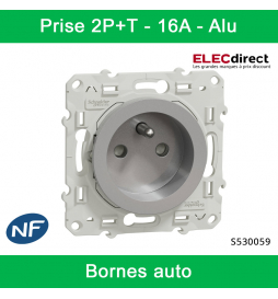 Schneider - Prise de courant Odace - Alu - 2P+T - 16A - 250V - Bornes auto - Réf : S530059