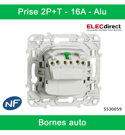 Schneider - Prise de courant Odace - Alu - 2P+T - 16A - 250V - Bornes auto - Réf : S530059