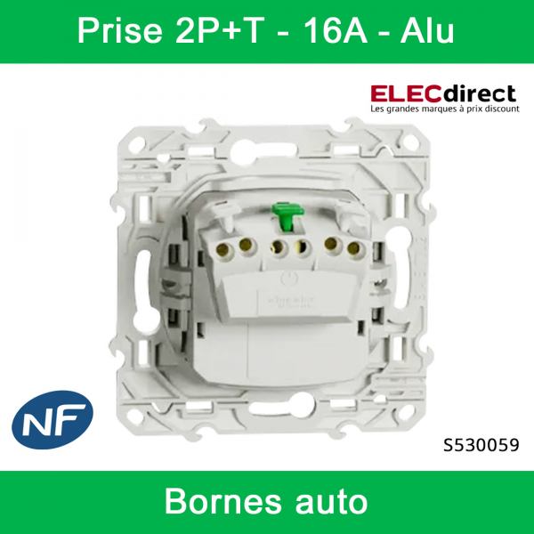 Schneider - Prise de courant Odace - Alu - 2P+T - 16A - 250V - Bornes auto  - Réf : S530059 - ELECdirect Vente Matériel Électrique