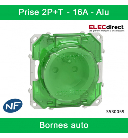 Schneider - Prise de courant Odace - Alu - 2P+T - 16A - 250V - Bornes auto - Réf : S530059