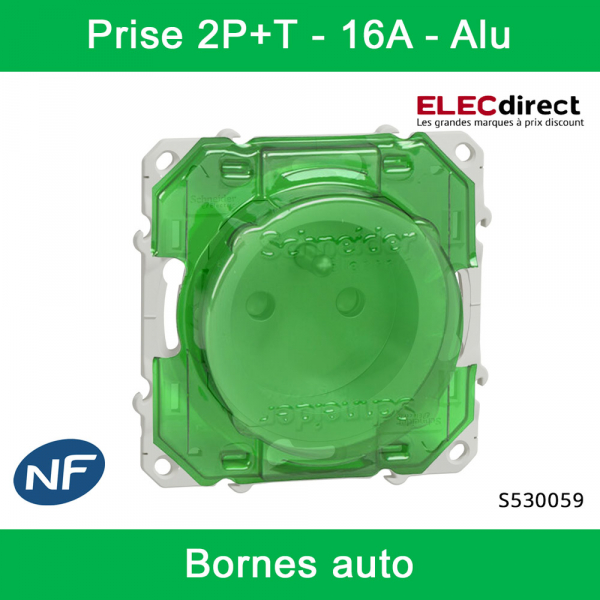 Schneider - Prise de courant Odace - Alu - 2P+T - 16A - 250V - Bornes auto - Réf : S530059