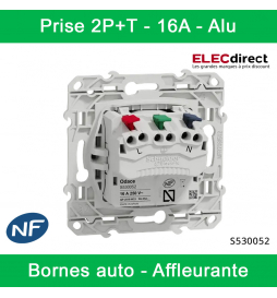 Schneider - Prise de courant Odace affleurante - Alu - 2P+T - 16A - 250V - Bornes auto - Réf : S530052