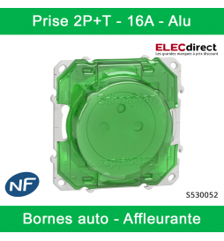 Schneider - Prise de courant Odace affleurante - Alu - 2P+T - 16A - 250V - Bornes auto - Réf : S530052